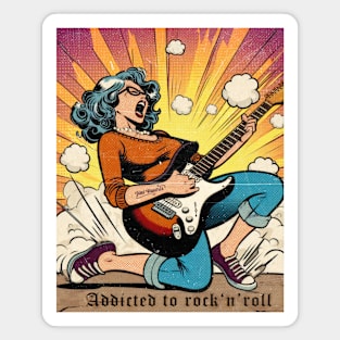 tshirt mug, sticker, print,  Guitar Girl "Addicted to rock and roll" Magnet